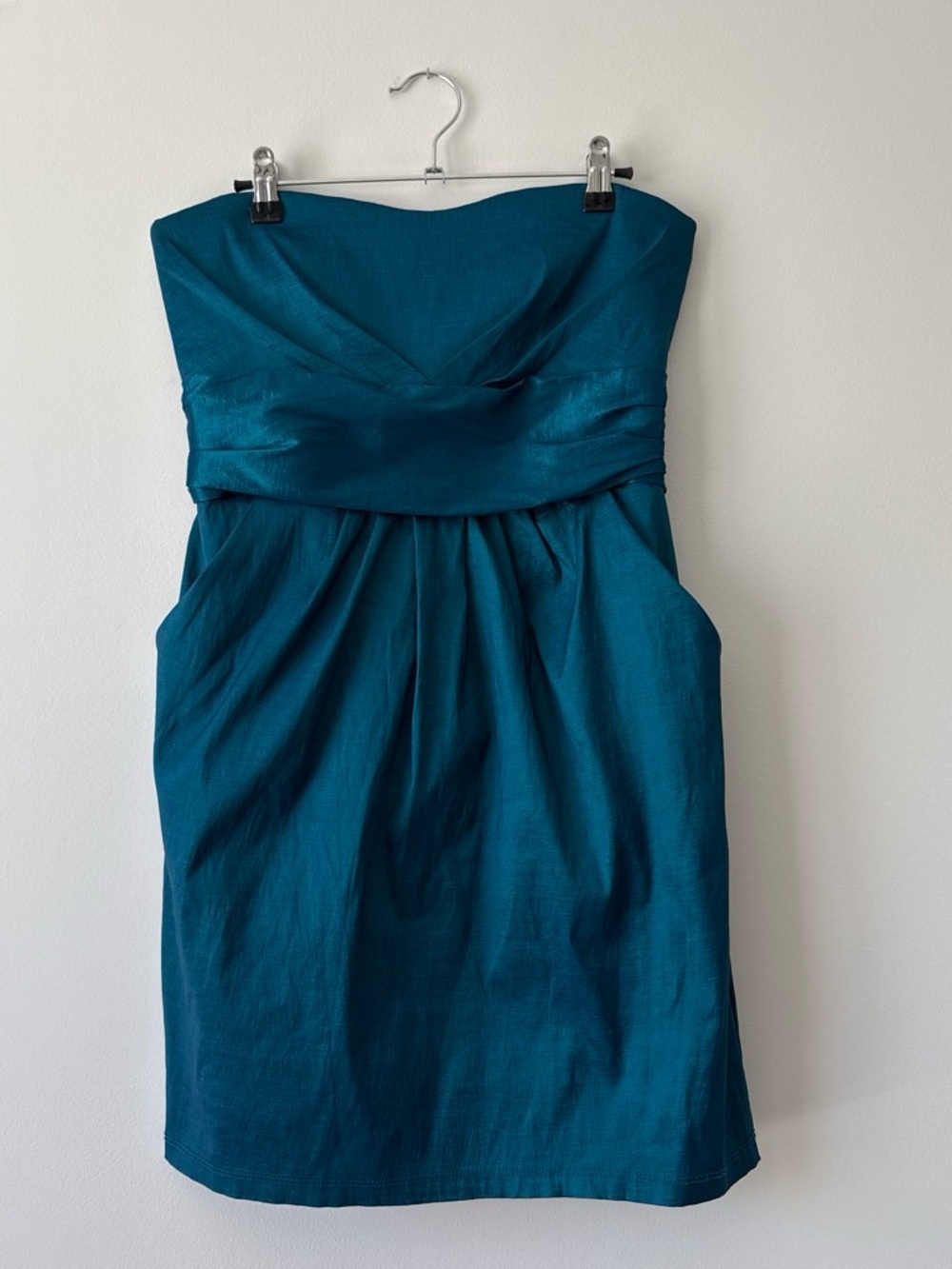 Vintage y2k Runes teal satin strapless mini dress